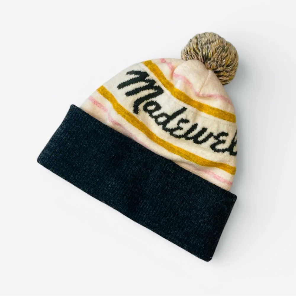 Madewell Retro Pom-Pom Beanie Winter Hat in Cloud Lining One size